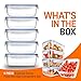 NutriChef 5-Piece 30 oz Reusable Glass Meal Prep Containers - Stackable Kitchen Storage Containers for Food, 4-Sided Locking Plastic Lids w/Airhole - Dishwasher Safe, Blue
