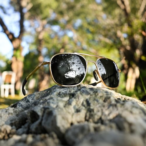 Image of SUNGAIT Men's Military Style Polarized Pilot Aviator Sunglasses - Bayonet Temples