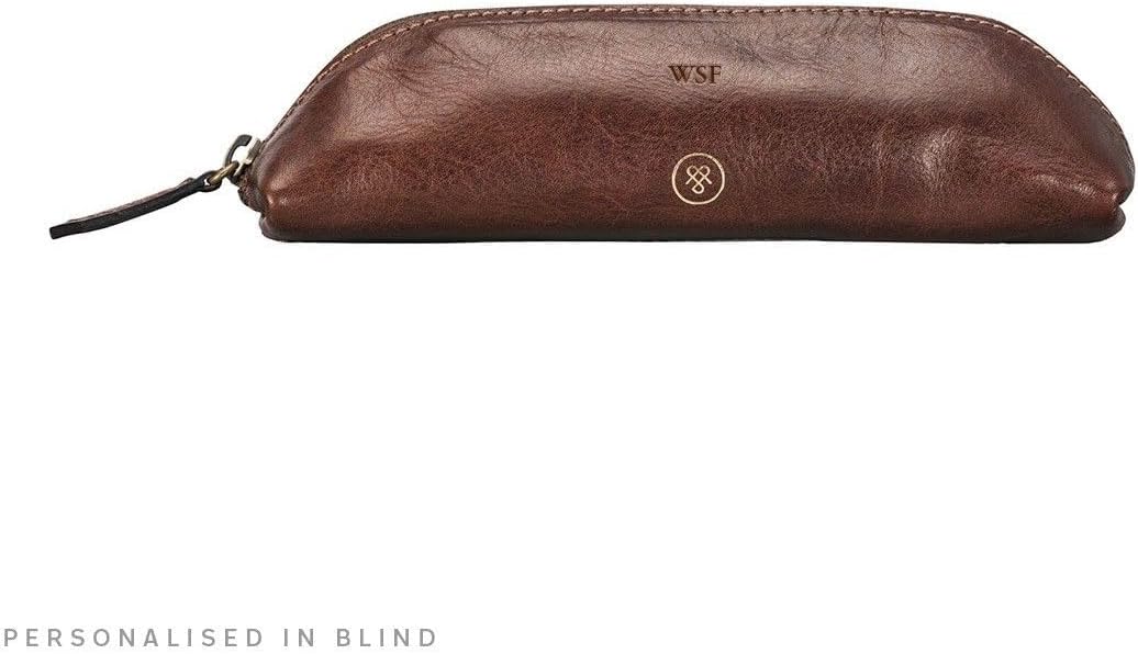 Maxwell Scott - Personalized Luxury Leather Pencil Pens Case with Zip Openinge - The Felice - Chestnut Tan
