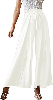 Womens Sweatpants High Waist Loose Fit Solid Palazzo Pants Elastic Waist Wide Leg Trousers Culottes with Pocket