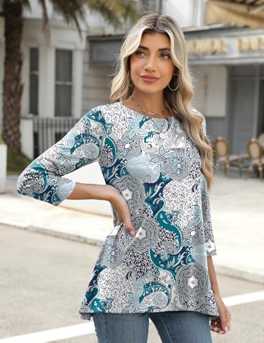 LOMON 3/4 Sleeve Tunic Tops for Women Loose Fit Dressy Casual Blouse Flowy Shirts to Wear with Leggings S-3XL