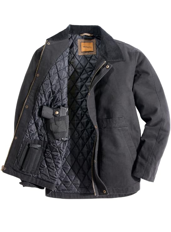 Venado CCW Jacket for Men - Heavy Duty Canvas - Conceal Carry Pockets (Black, X-Large)