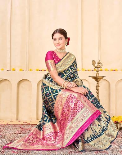 Image of SIRIL Women's Banarasi Soft Silk Blend Banarasi Jacquard Saree With Unstitched Blouse Piece