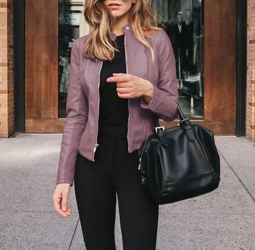 Mxiqqpltky Faux Leather Jacket for Women Lightweight Long Sleeve Zipper Y2k PU Jacket Cropped Motorcycle Coat Streetwear3