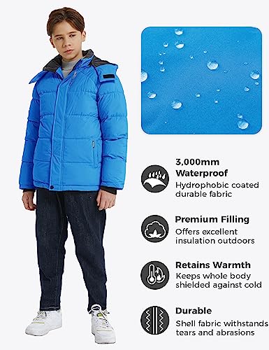 Image of wantdo Boys Puffy Winter Coats Fleece-Lined Snow Jackets Removable Hood | Elastic Cuffs, Hook-and-Loop Collar, Windproof, Machine Washable
