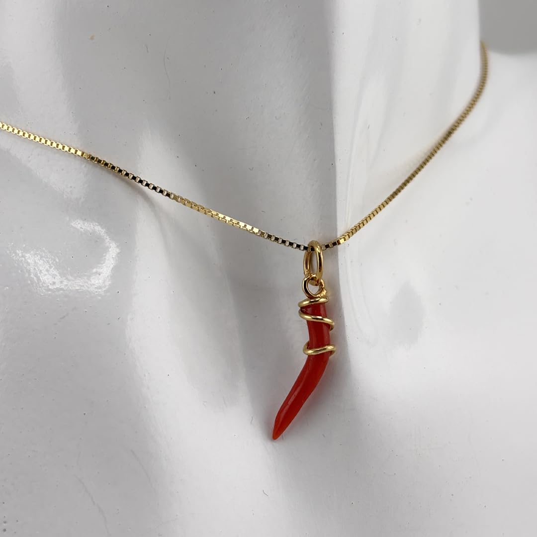 Collana con ciondolo cornetto in corallo rosso naturale e giro di argento 925 dorato fatto a mano catenina veneziana 40/45/50 cm a scelta gioiello fatto a mano unisex uomo donna