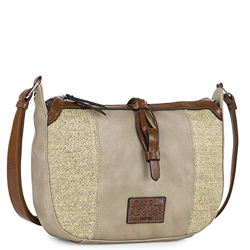 Lois - Bolso pequeño Bandolera de Mujer Tipo góndola. Rafia y Cuero PU. y cómodo para Diario Bonito diseño, 307430, Color Beige