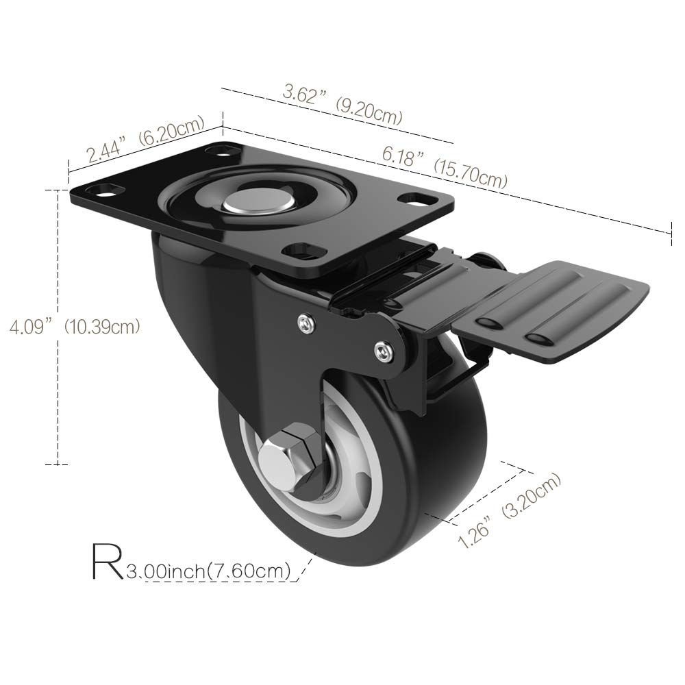 Caster Wheels 4 PCS Swivel Caster Wheels with Safety Lock 3Inch Wheels for Furniture