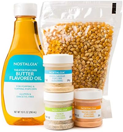 Nostalgia Hot Air & Kettle Kit 3 Seasonings, Oil, Popcorn Kernels, Pack of 1