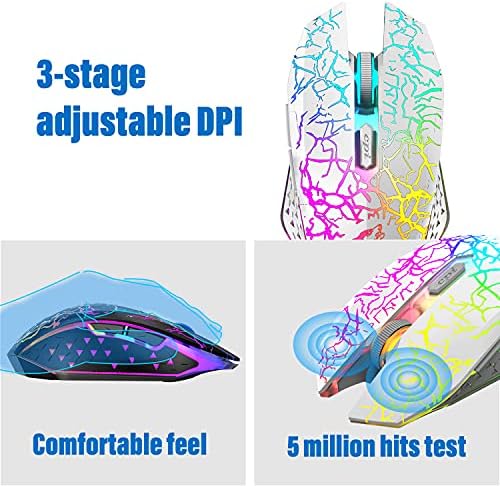 LexonElec T61 Wireless Gaming Keyboard and Mouse Combo,61 Key Rainbow Backlit Keyboard with Rechargeable 4000mAh,Mechanical Feel,Ergonomic,Quiet,Waterproof,RGB Mute Mice for PS4,Xbox One,Desktop,PC - 4