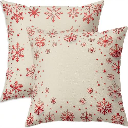 Housse coussin 60x60cm Noël anti tache en lin rouge double face