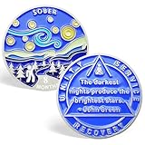 8 Month Sobriety Chips, Starry Night Sobriety Coin Eight Month AA Medallions - Inspirational NA AA Tokens Recovery Coin Sober Chips for Alcoholics Anonymous Addiction Recovery Sober Gifts