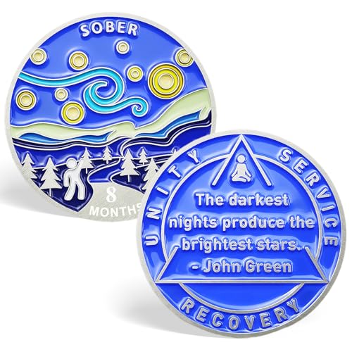 8 Month Sobriety Chips, Starry Night Sobriety Coin Eight Month AA Medallions - Inspirational NA AA Tokens Recovery Coin Sober Chips for Alcoholics Anonymous Addiction Recovery Sober Gifts