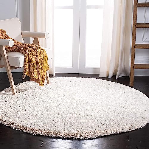Image of Shaggy Carpets and Rugs for Hall and Drawing Room 8x8 Round Cream Color