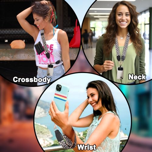 Image of XANGNIER Clip and Go Strap for Phone with Wallet Crossbody,Phone Strap with Zippered Wallet, Adjustable Anti Theft Cellphone Lanyard for Women, Cellphone Chain Accessories,Leopard