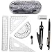 Ensemble de Géométrie, 8 pièces Kit Math Geometrie Compas, Outils de Géométrie Règle Equerre Rapporteur Porte-mines Recharges Gomme, pour Les élèves Dessins Ecole Fournitures