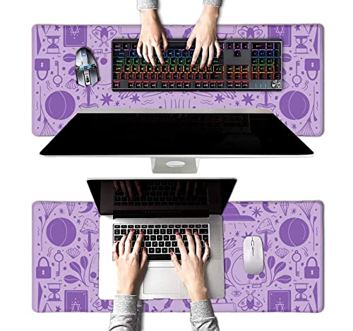 Image of Kawaii Pastel Purple Witchy Large Gaming Mouse Pad, Mystical Elements Cute Goth Desk Mat, Aesthetics Desk Pad for Work, Laptop, Office, Home, 31.5 X 11.8 Inch