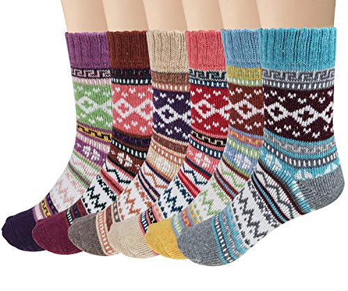 Loritta 6 Pairs Womens Wool Socks Winter Warm Vintage Style Thick Knitting Cozy Socks Gifts, Multicolor 01