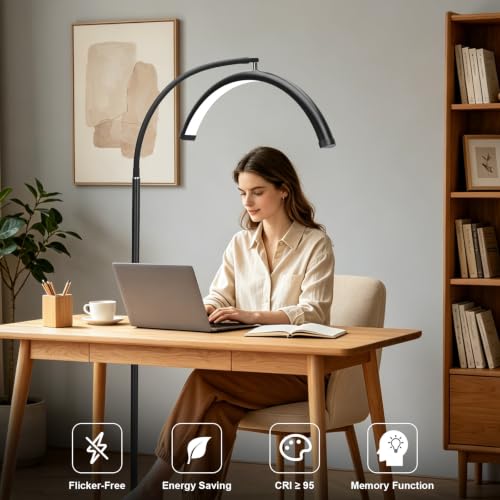Image of Half Moon LED Floor Light - Professional Shadow-Free Lamp for Lash Techs, Estheticians & Tattoo Artists | Remote Control & Dimmable for Eyelash Extensions, Nail Art, Home & Office