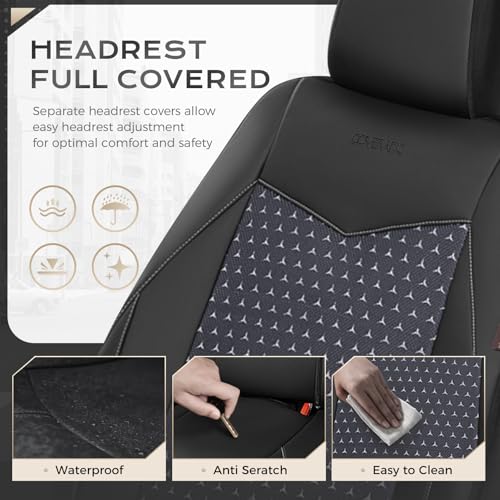 Image of Coverado Front Seat Covers, Breathable Mesh & Leather Car Seat Protectors, Black Driver Seat Cover, Car Seat Cushions, Universal Automotive Seat Covers Fit for Most Sedans SUV Truck, Black