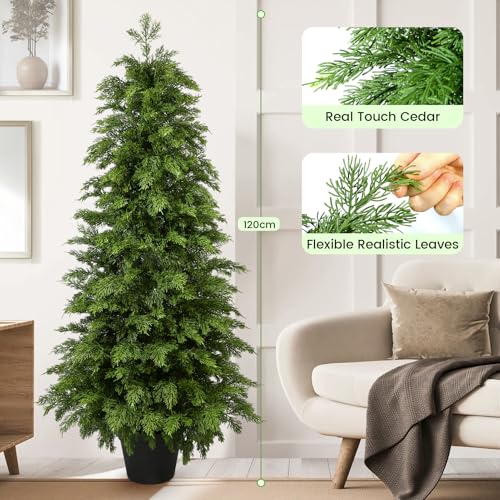 Image of 4FT Artificial Cedar Topiary Trees,2 Pack UV Resistant Faux Pine Tree