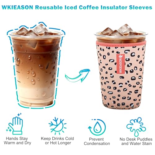 Image of Wk ieason Iced Coffee Cup Sleeves Reusable Neoprene Iced Coffee Sleeve for Hot Cold Drinks Beverage Cooler sleeve Iced Coffee Cup Cover 16-32OZ for for Starbucks Dunkin Coffee and More