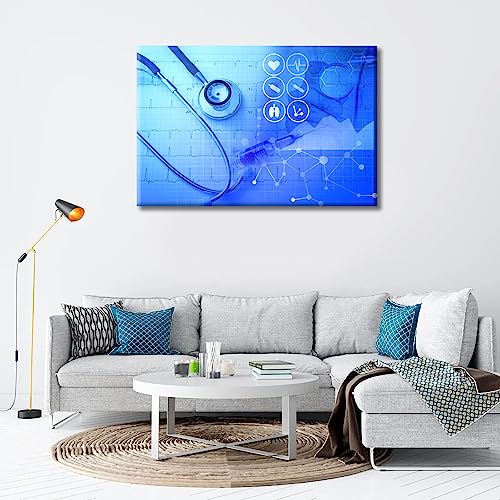 Image of TUMOVO Laboratory Research Canvas Paintings Office Decor Clinical Laboratory Painting Wall Decor 1 Pieces Medical Stethoscope Home Decor Ready to Hang, 24 inch Wx36 H