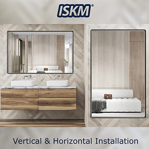 Iskm Large Black Framed Mirror For Bathroom 60" X 36" Wall Mounted Mirror Black Metal Framed Bathroom Mirror For Wall Round Corner Hangs Horizontal Or Vertical #TOP5