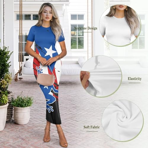 Image of Womens Short Sleeve Jamaican Flag Midi Bodycon Dress