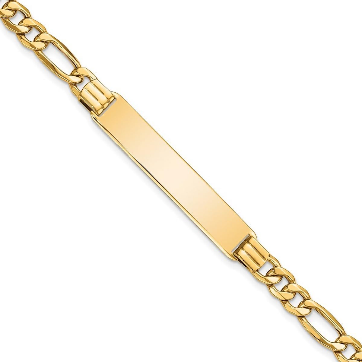 JewelryWeb 8.31mm 10k Yellow Gold Semi-solid Figaro Link ID Bracelet Identification Bracelet for Women