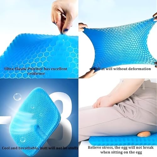 Image of Devera Gel Seat Cushion for Office Chair & Car Driver, Honeycomb Silicone Gel Cooling Seat Cushion, Breathable Pressure Relief Sitting Cushion, Black 36x30x3.5cm (Square)
