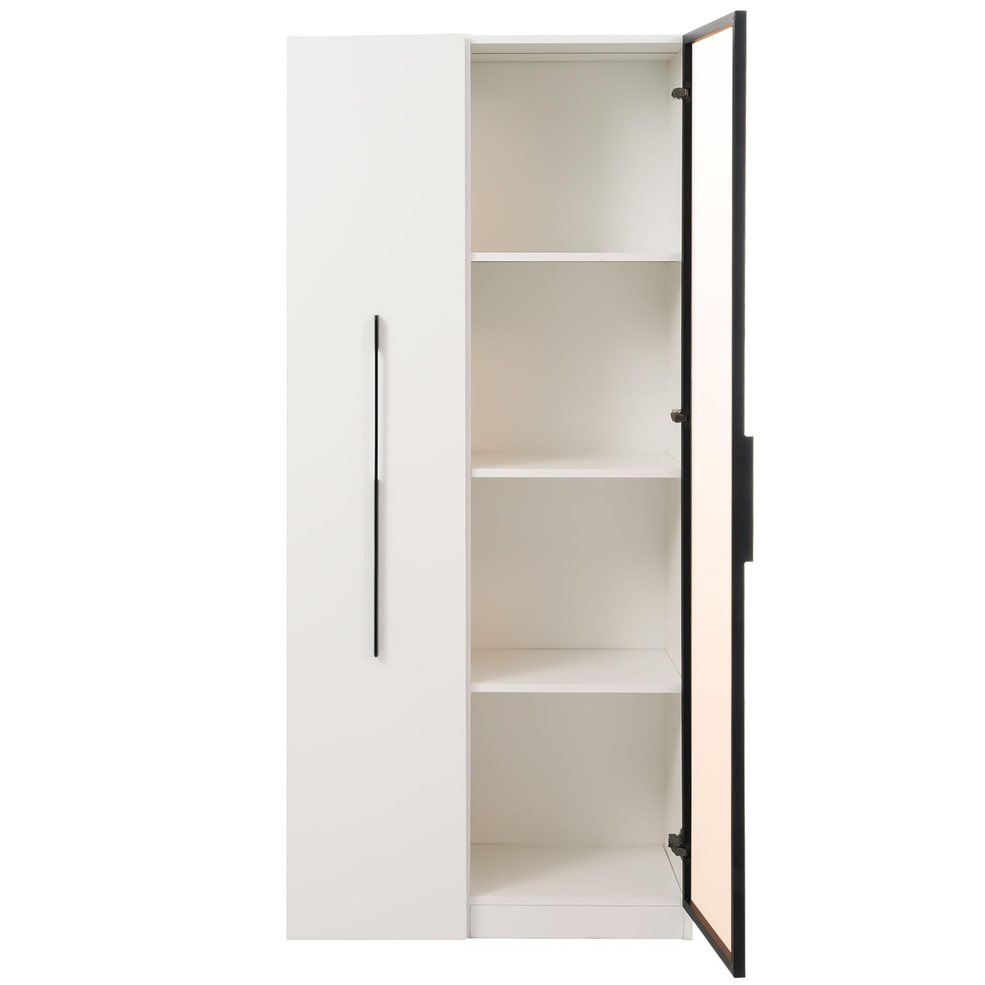 Libreria multifunzione vetrina 40 x 70 x 160 cm, con ante in vetro temperato, telaio in alluminio, 1 porta, 1 cassetto laterale, ruote, bianco