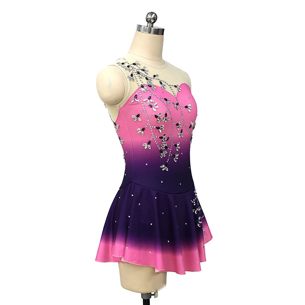 FJL Senza Maniche Viola Rosa Sfumato Vestito Body da Pattinaggio Artistico da Donna Ragazze Ginnastica Concorrenza Prestazione Abiti da Ballo