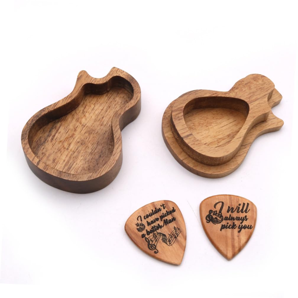 Abaodam 2sets Pz Di Porta Plettri Legno Forma Di Chitarra Con Plettri Inclusi Personalizzata e Pratica Per Musicisti Di Chitarra Basso e Ukulele