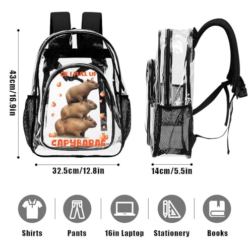 Capybara Clear Backpack Heavy Duty for Girls Kids Boys Women Men - Large Cute PVC Capybaras Theme Printing Transparent Backpacks for Schools Stadium Concerts Work - Clear/Black3