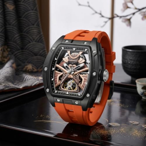 Image of ALIX Men's Automatic Skeleton Self-Winding Water Resistant Chronograph Analog Watch