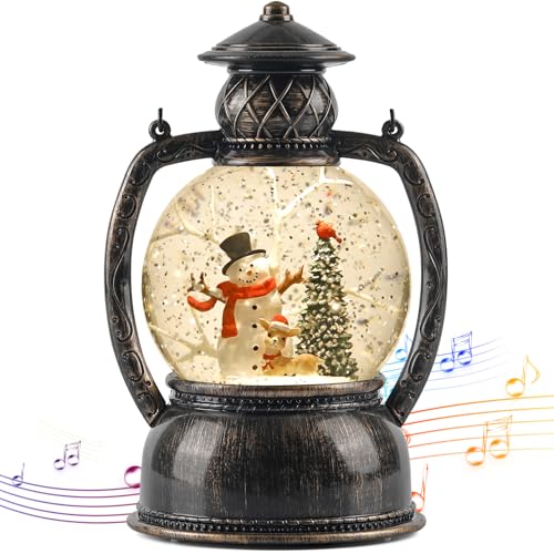 Christmas Snow Globes, Snowman Elk Trees Scene Snow Globes, Glittering Lantern with Timer, Snow Globe Lantern USB or Battery Powered for Desktop Ornament, Christmas Decoration