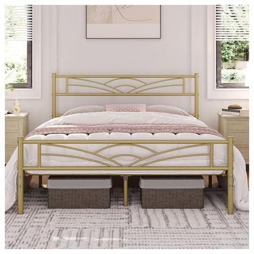 Yaheetech Lit Double Cadre de lit en Métal Assemblage Simple pour Petits Espaces Adultes 140x200cm Or Antique