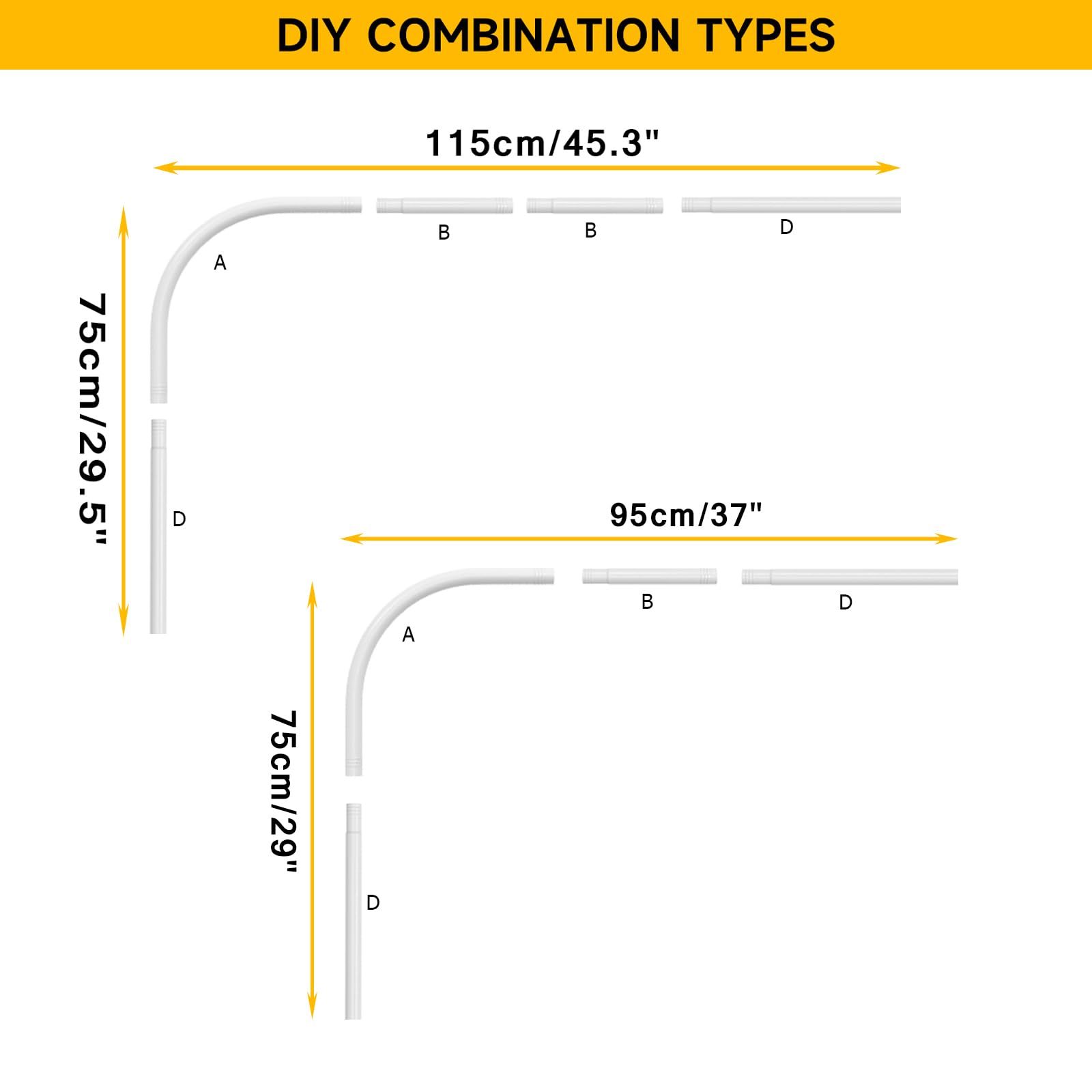 Misounda Shower Curtain Rail Rod L Shape, Adjustable Shower Curtain Rail 75x115 cm - Image 2