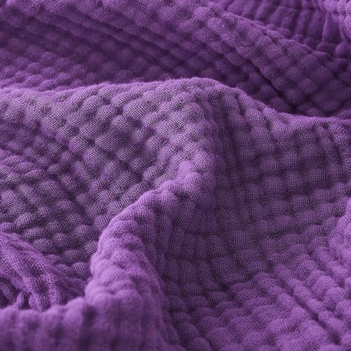 Image of EMME Cooling Muslin Twin Blanket - Checkered Lightweight Summer Cotton Blankets of Rayon Derived from Bamboo for Hot Sleepers (Purple, 60 inchx80 inch)