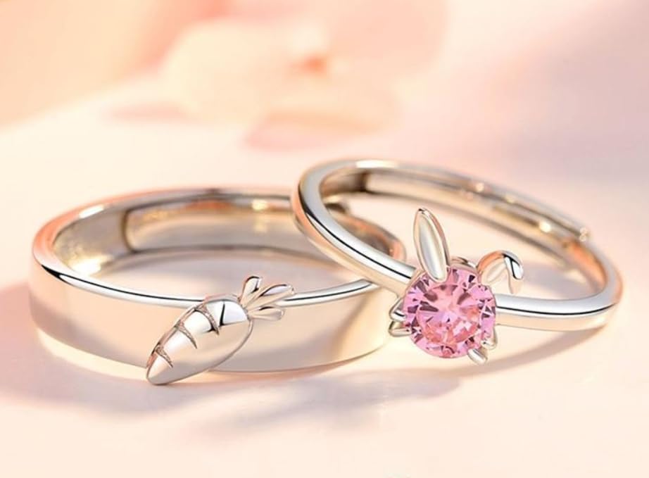 Amazon.com: Couple Ring Cute Rabbit Carrot Open Stacking Ring for