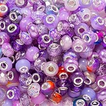 ZHIYUXI 100PCS Purple European Large Hole Assorted Beads Bulk for Jewelry Making Big Hole Spacer Lampwork Murano Beads for Charms Bracelet Making Necklace Pens DIY Craft