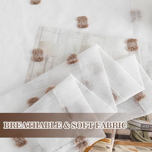 Image of MYSKY HOME Taupe Patched Design Sheer Curtains for Bedroom 84 Inch 2 Pieces | White Curtains Sheer Curtain, for Living Room Nursery Dining Room, Rod Pocket, Privacy Window Drapes, 50 x 84 inch