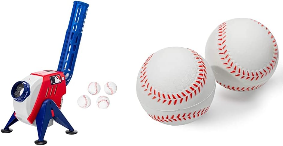 Kids MLB Baseball Pitching Machine for Kids Batting Practice - MLB Power Pitcher with Adjustable Speeds and Launch Angles with MLB Replacement Foam Balls 2 pk No. 14941