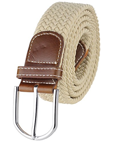 NYFASHION101 Rounded Metal Buckle Brown Inlay Elastic Braided Woven Stretch Belt2