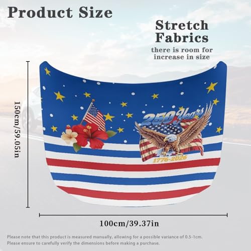 Image of Car Hood Cover, US 250 Years Car Hood Wrap Blankets Auto Banner Elastic Polyester Automotive Accessories for Compact Cars Sedans SUV Trucks (59x39 Inch)