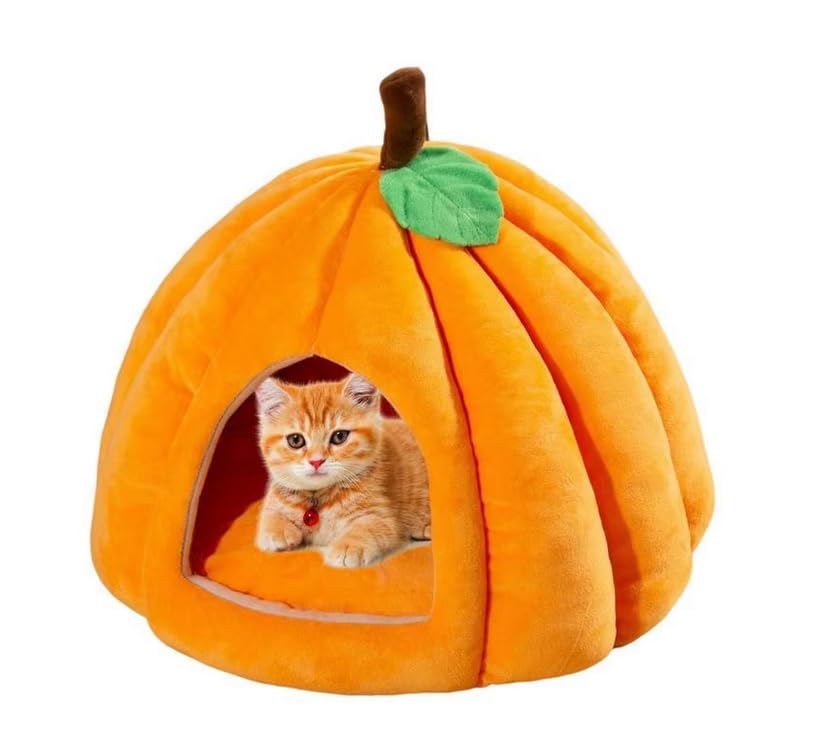 Halloween Cat Bed Comfortable Pumpkin Shaped Pet Kitten Cave Bed Furniture Bags and Travel Supplies Cat Kennel Pets for Home Pet Products (Hot Pink, S)