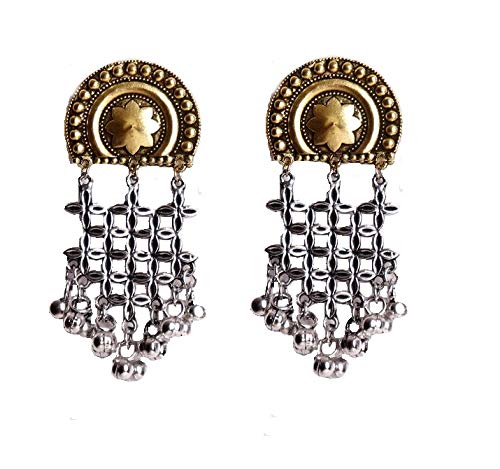 STRIPES® essentials Dual Tone Traditional Silver Oxidized Brass Floral Shape Earrings for Women Girls and Women (B07J2JKB5V) Amazon Price History, Amazon Price Tracker
