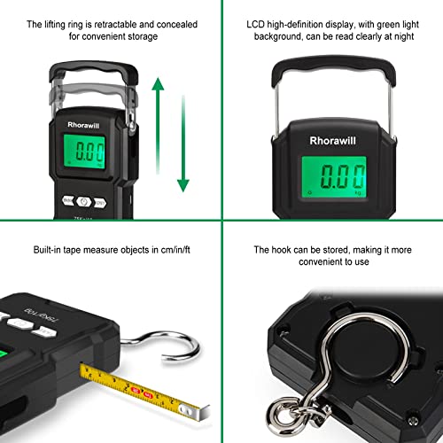 Rhorawill Luggage Scale, 165lb/75kg USB Rechargeable Luggage Scales for Suitcases, Suitcase Scale Backlit LCD Screen with Measuring Tape Ruler, Digital Luggage Scales for Hunting Travel Kitchen - Image 5
