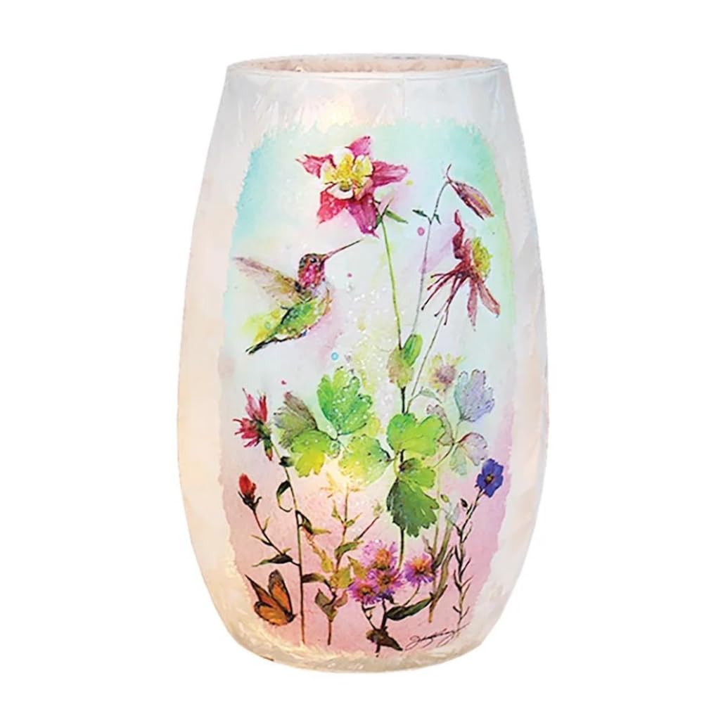 Wild Flowers with Hummingbird Small Lighted Glass Vase